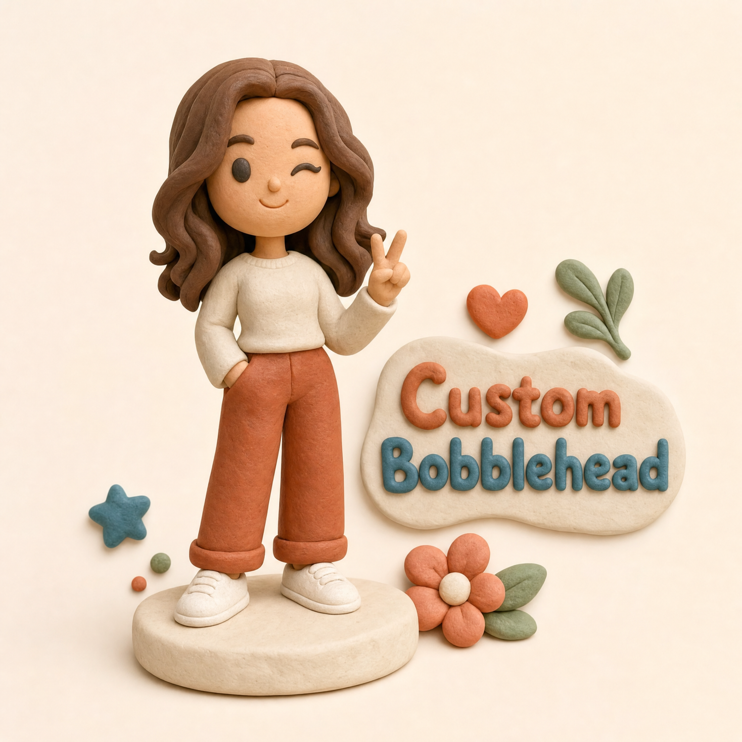 Custom handmade polymer clay bobblehead figurine - personalized woman keepsake from your photo