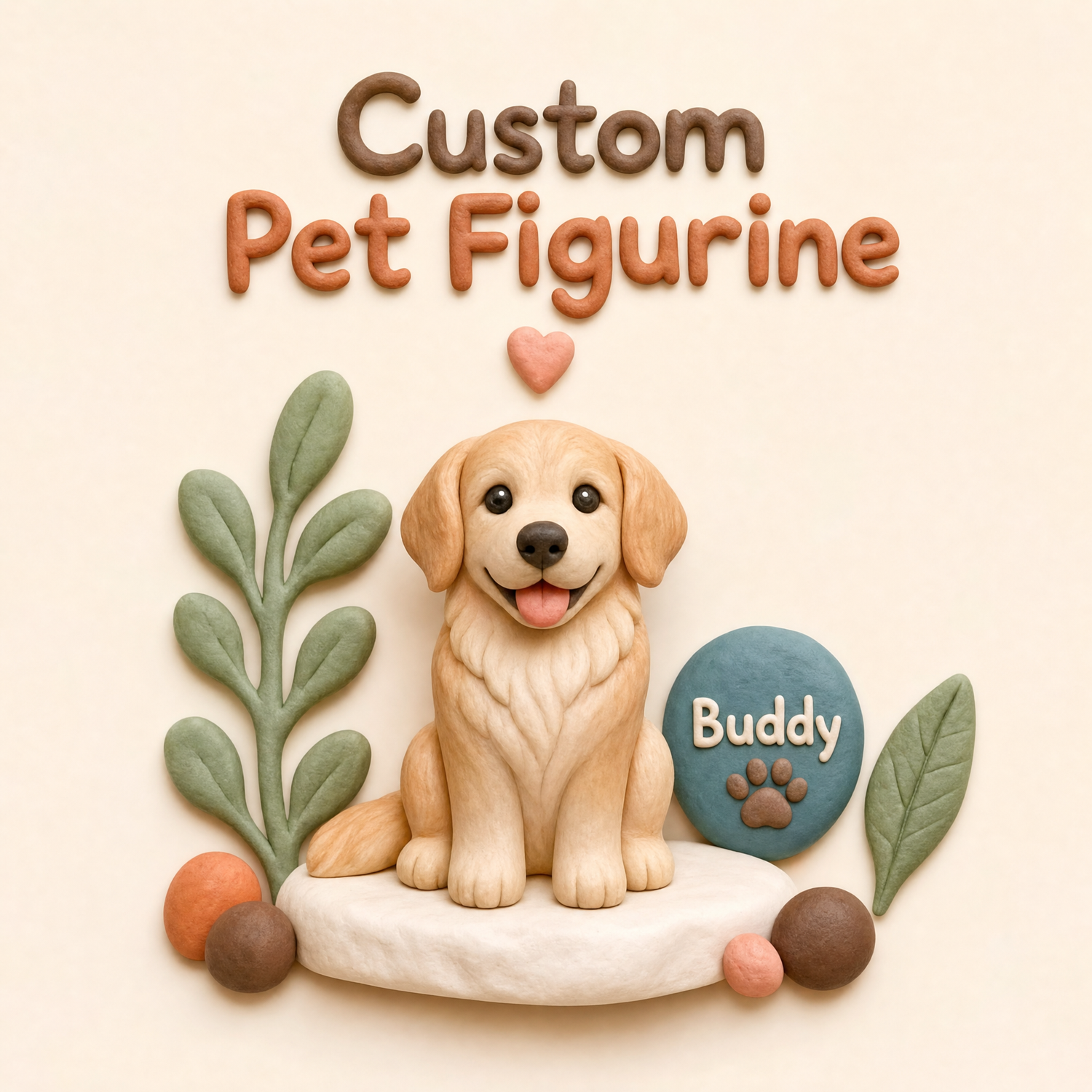 Custom handmade polymer clay pet figurine of a golden retriever dog - personalized pet keepsake