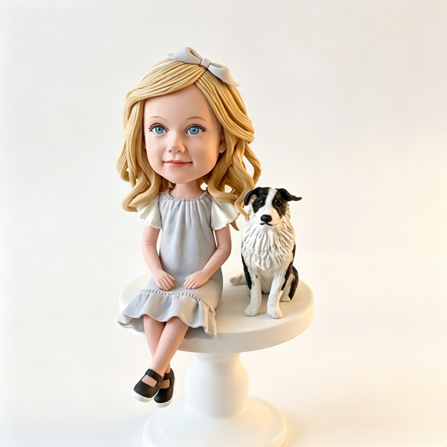Custom handmade polymer clay pet and owner figurine - personalized pet keepsake sculpture