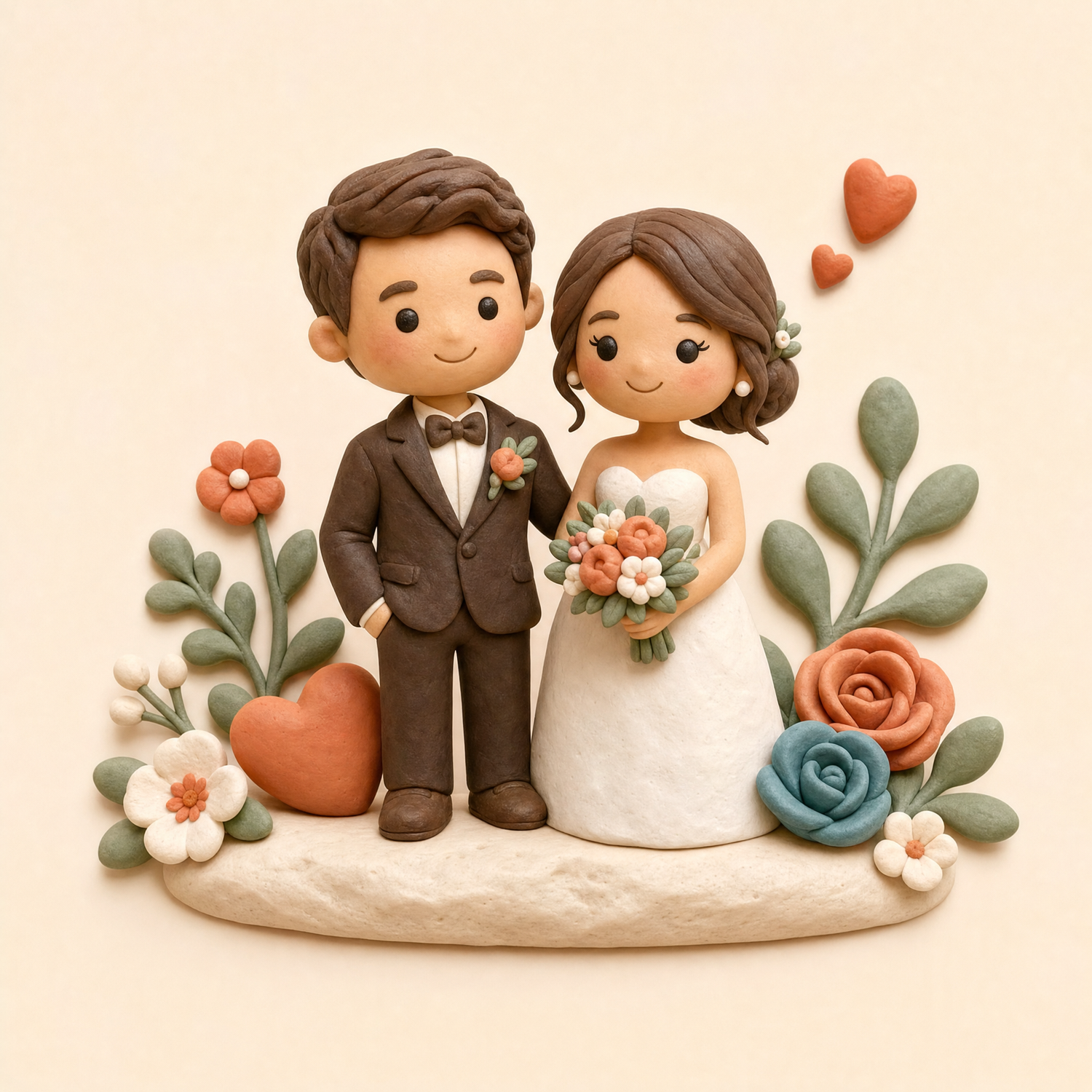 Custom handmade polymer clay wedding couple bobblehead figurine - bride groom keepsake