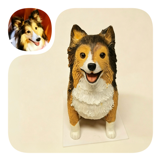 Custom handmade polymer clay pet figurine sculpture of one dog created as a personalized keepsake by LustarStudio