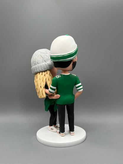 Back view of a custom handmade polymer clay figurine featuring two best friends sculpted as a keepsake by LustarStudio