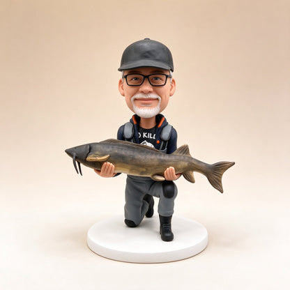 Custom fisherman figurine hand-sculpted from a photo