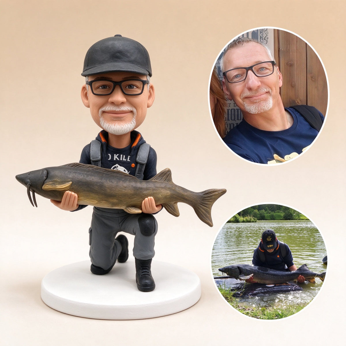 Photo next to the finished fisherman figurine